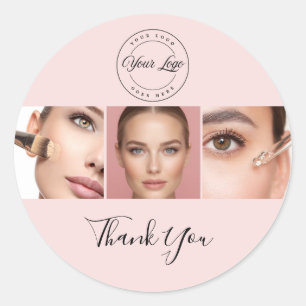  Pink Black Script Your Logo 3 Photo Makeup Classic Round Sticker