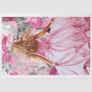 Pink & Black Shabby Glam Dress Decoupage Paper