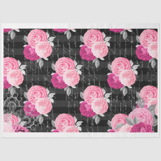 Pink & Black Shabby Glam Roses 2 Decoupage Paper (Front)