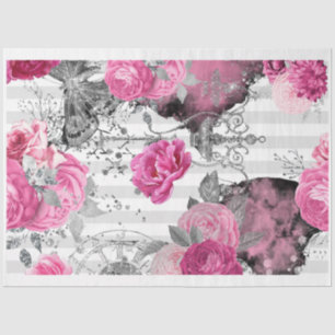 Pink & Black Shabby Glam Roses Decoupage Paper