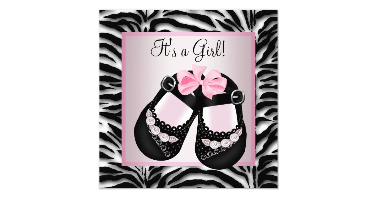 Pink Black Shoes Pink Zebra Baby Shower Card | Zazzle.ca