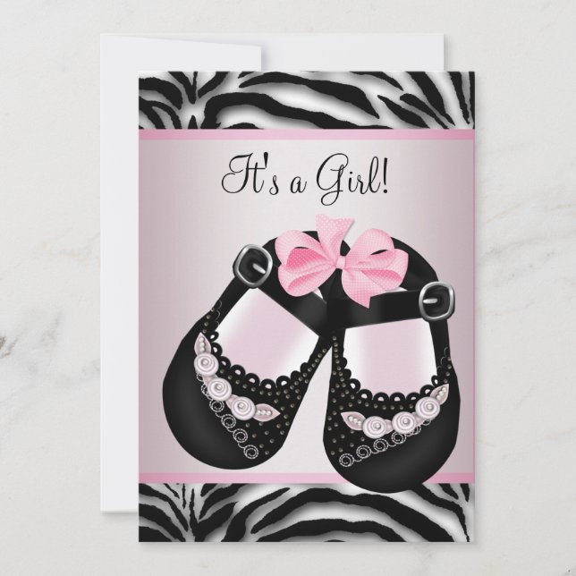 Pink Black Shoes Pink Zebra Baby Shower Invitation (Front)