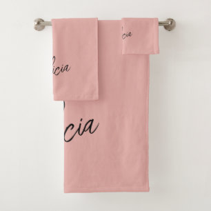 Pink black signature script name personalized bath towel set