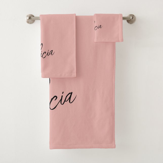 Pink black signature script name personalized  bath towel set (Insitu)