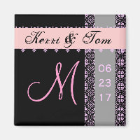 PINK BLACK SILVER Bride Groom Lace Wedding Magnet