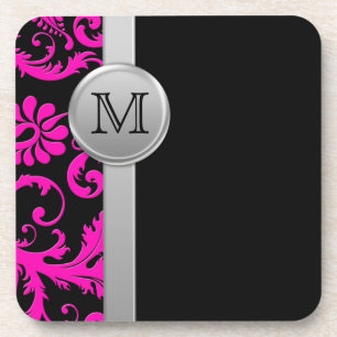 Pink, Black, Silver Damask Coaster Set (6)