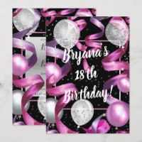 Pink Black Silver Glitter Balloons Birthday Party
