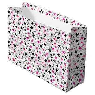 Pink Black Silver Stars Birthday Large Gift Bag