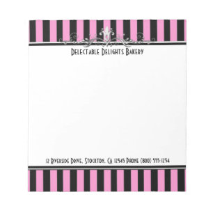 Pink Black Silver Striped & Scrolled Notepad