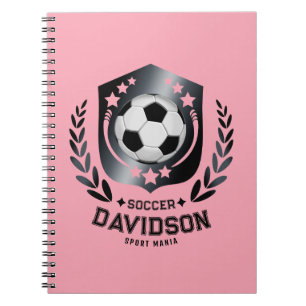 Pink Black Soccer Ball With Custom Name Text Notebook