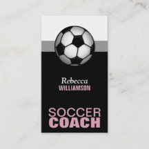 Pink & Black Soccer Coach Business Cards