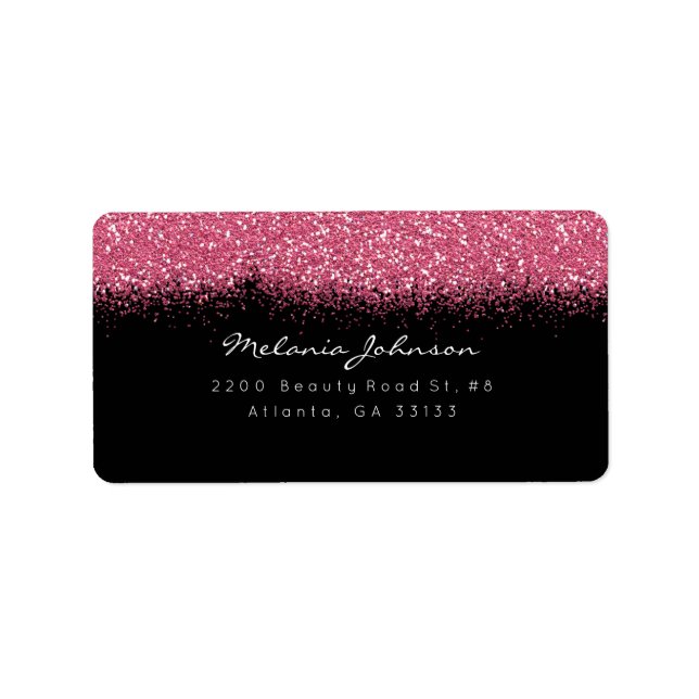 Pink Black Sparkly Glitter Brush Stroke Label (Front)