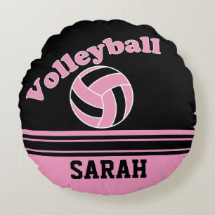Pink & Black Sport Volleyball   DIY Name Round Pillow