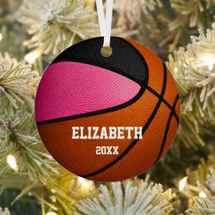 pink black sports girls commemorative basketball metal ornament