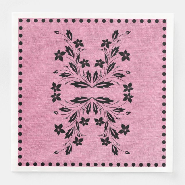Pink & Black Standard Dinner Napkins (Front)