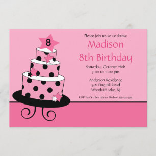 Pink & Black Star Cake Birthday Invitation
