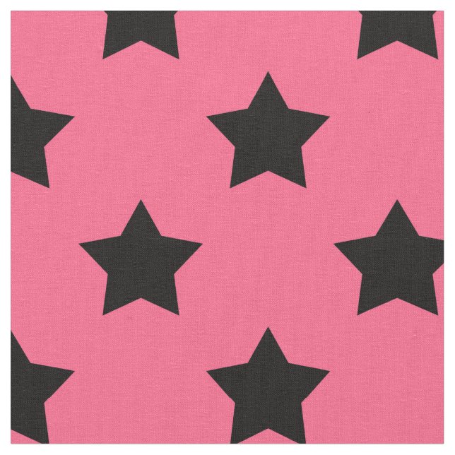Pink Black Stars Pattern Decorative Textile Fabric (Close Up)