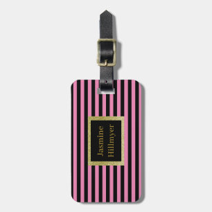 Pink Black Stripe GLITTER CUSTOM LUGGAGE TAG