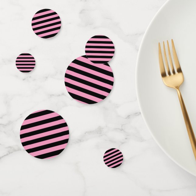 Pink & Black Striped Stripes Chic Birthday Party Confetti (Group)
