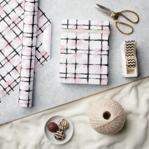 Pink Black Stripes Birthday Wrapping Paper