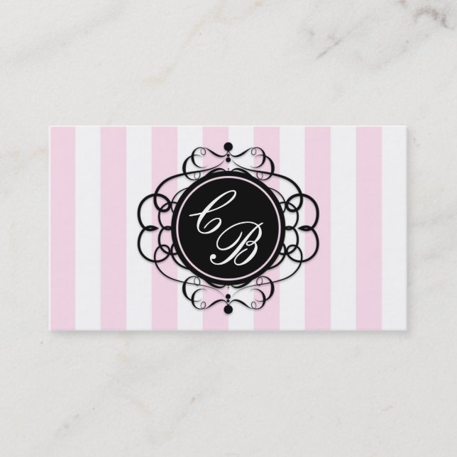 Pink & Black Stripes Chic Boutique Carte de visite (Devant)