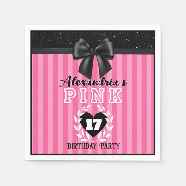  PINK Black Stripes Girly Birthday/Pajama Party  Napkin (Front)