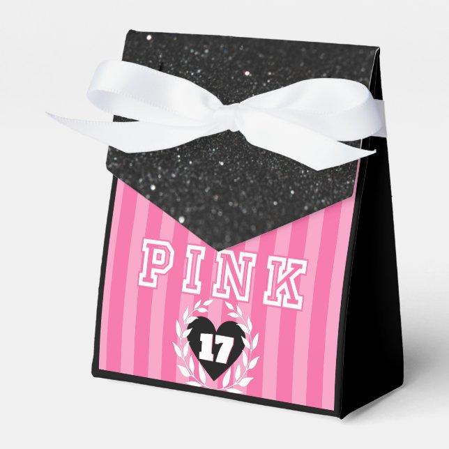  PINK Black Stripes Girly Birthday/Slumber Party  Favor Box (Front Side)