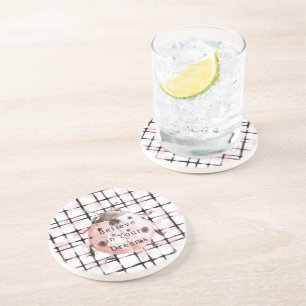 Pink Black Stripes Ladybug Coaster