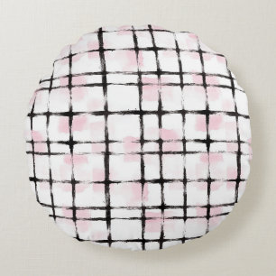 Pink Black Stripes Round Pillow