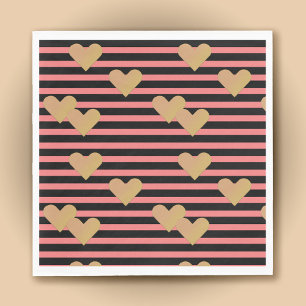 Pink & Black Stripes Valentine Paper Napkin