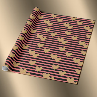 Pink & Black Stripes Valentine  Wrapping Paper