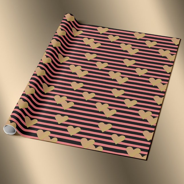 Pink & Black Stripes Valentine  Wrapping Paper (Creator Uploaded)