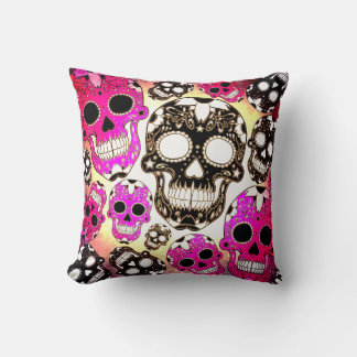 Pink black sugar skulls grunge square pillow