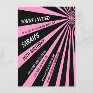 Pink Black Sun Beams Birthday Party Invitation