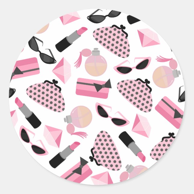 Pink & Black Sunglasses Lipstick Perfume Sticker (Front)
