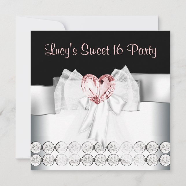 Pink Black Sweet 16 Birthday Party Invitation (Front)