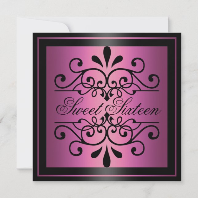 Pink & Black Sweet 16 Invitation (Front)