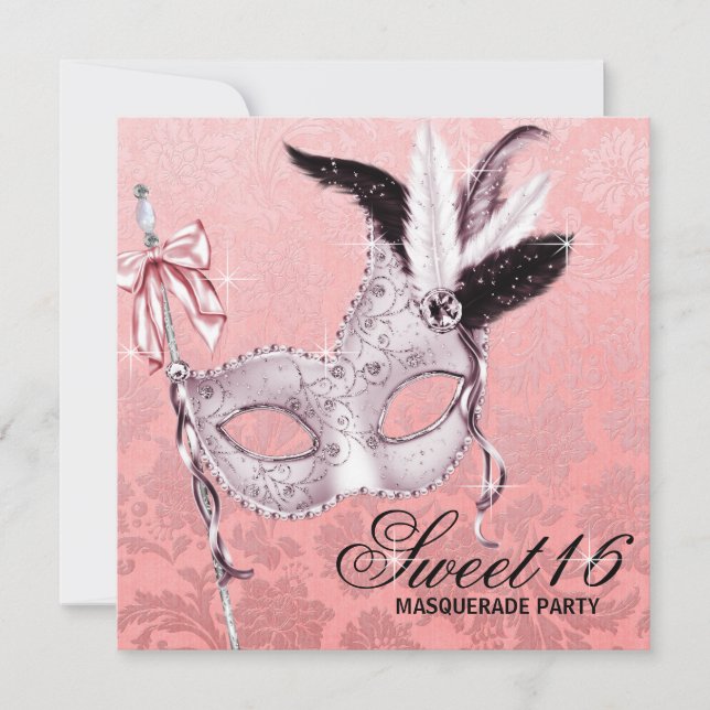 Pink Black Sweet 16 Masquerade Party Invitation (Front)