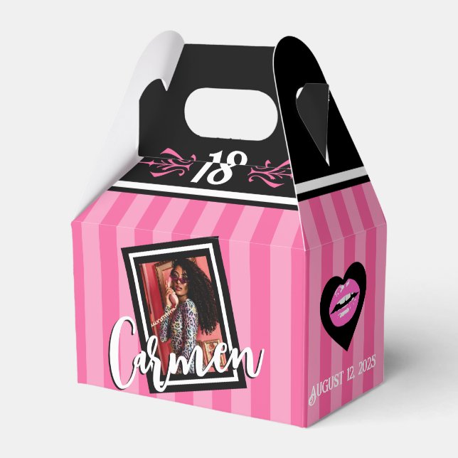 Pink & Black Sweet Heart Pink Spa Photo  Favor Box (Front Side)