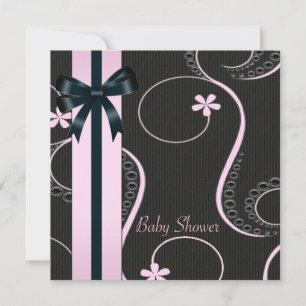 Pink Black Swirl Baby Girl Shower Invitation