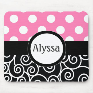 Pink Black Swirl Dots Personalized Mousepad