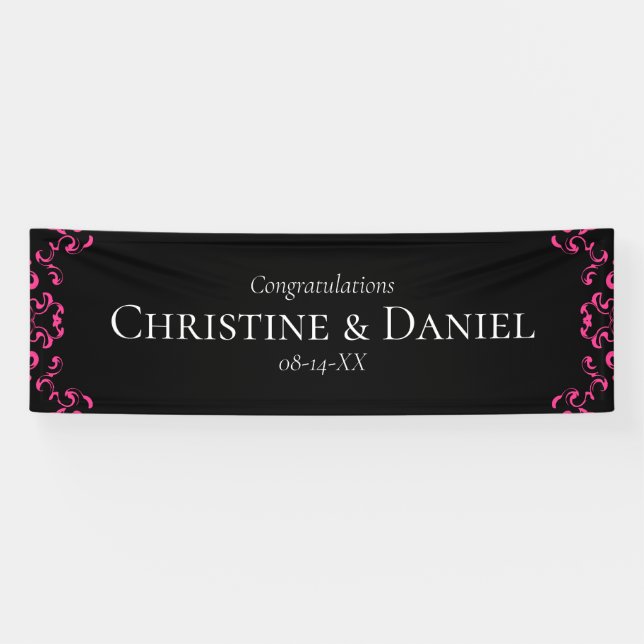 Pink Black Swirl Gothic Wedding Banner (Horizontal)