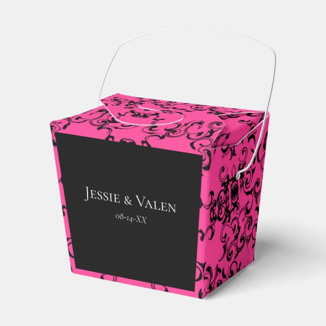 Pink Black Swirl Gothic Wedding Favor Box (Front Side)