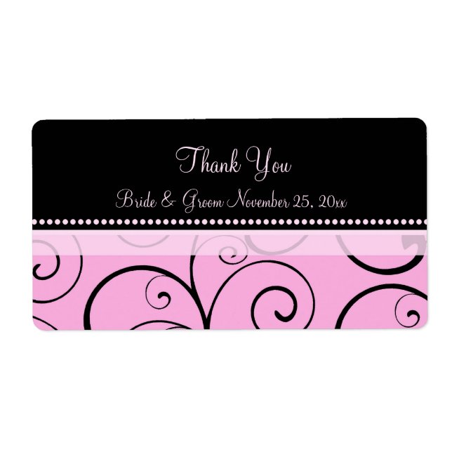 Pink Black Swirls Wedding Labels (Front)