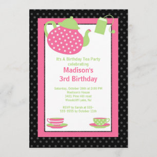 Pink & Black Tea Party Birthday Party Invitation