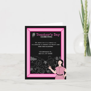 Pink Black Teacher’s Day Invitation Card