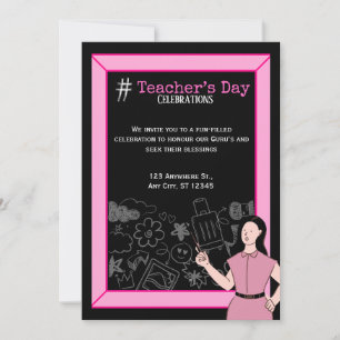 Pink Black Teacher’s Day Party Invitation