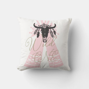 Pink & Black Tepee Arrows Boho Chic Wild ONE Throw Pillow