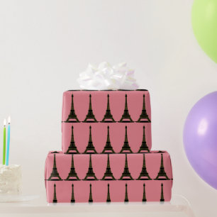 Pink & Black Theme Eiffel Tower Wrapping Paper