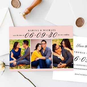 Pink Black Three Photo Collage Wedding Save The Date